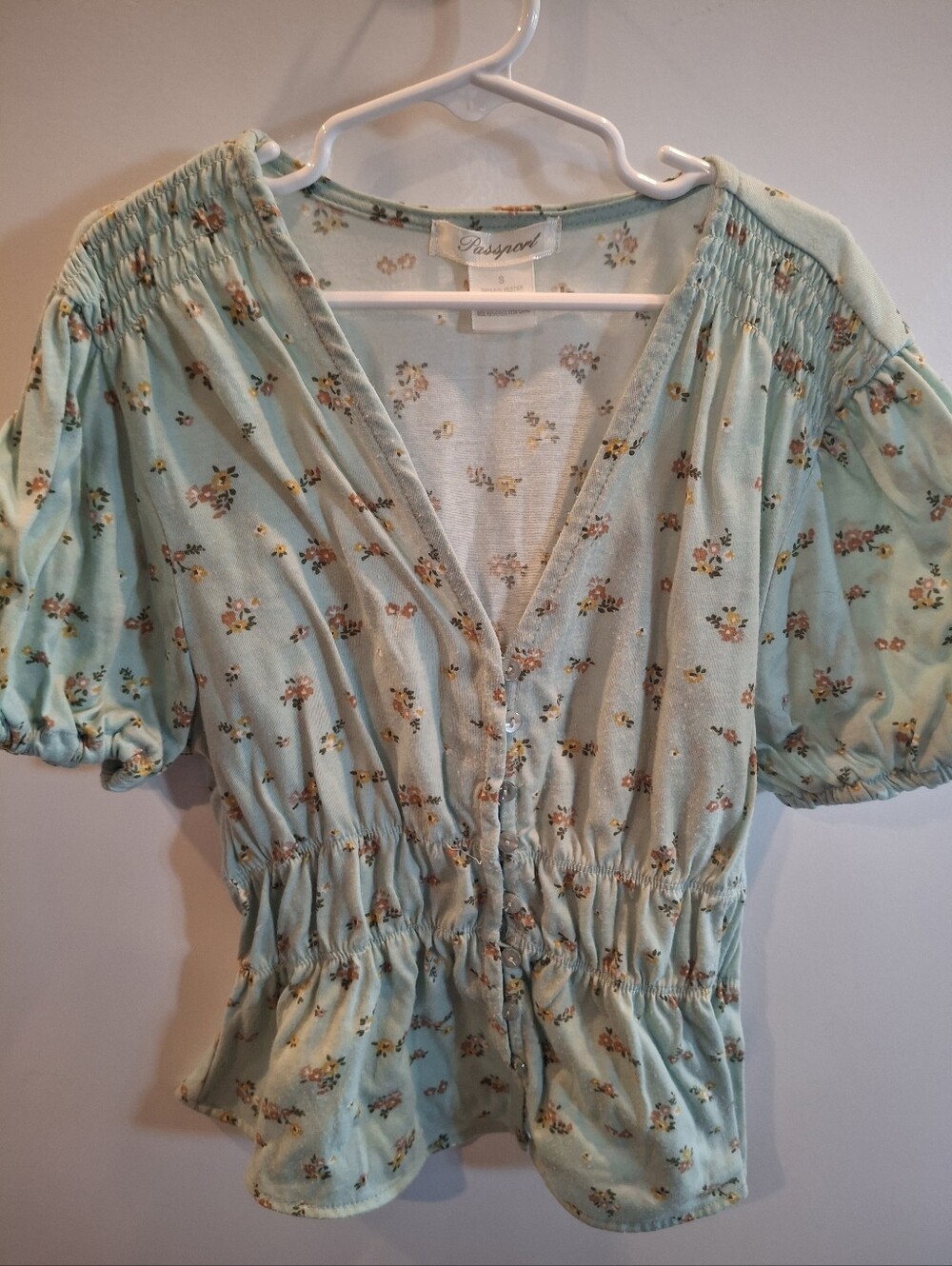 Passport Pistachio Floral V-Neck Smocked Peplum Top